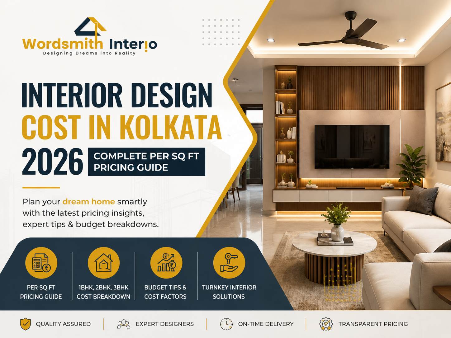Interior Design Cost in Kolkata 2026: Complete Per Sq Ft Pricing Guide